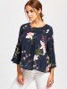 Chemisier à Imprimé Floral et Manches Cloches avec Empiècements en Dentelle -  