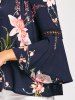 Floral Print Lace Insert Bell Sleeve Blouse -  