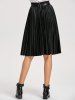 High Waist Pleated Faux Leather Skirt -  