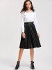 High Waist Pleated Faux Leather Skirt -  