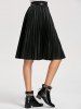 High Waist Pleated Faux Leather Skirt -  