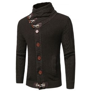 

Horn Button Cowl Neck Single Breasted Cardigan, Deep gray