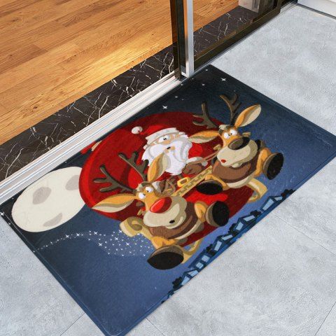 Blue W24 Inch L35 5 Reindeer Antiskid Christmas Outfits Reindeer Antiskid Christmas Bath Rug