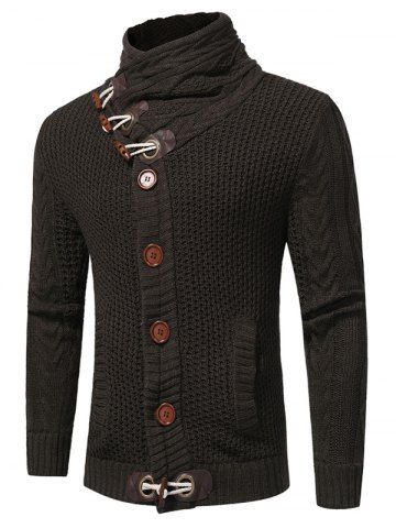 Horn Button Cowl Neck Single Breasted Cardigan