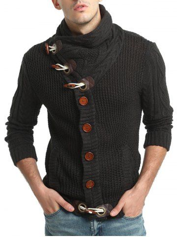 Horn Button Cowl Neck Single Breasted Cardigan