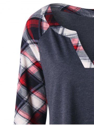 

Plus Size Raglan Sleeve Plaid T-shirt, Black grey