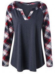 Plus Size Raglan Sleeve Plaid T-shirt