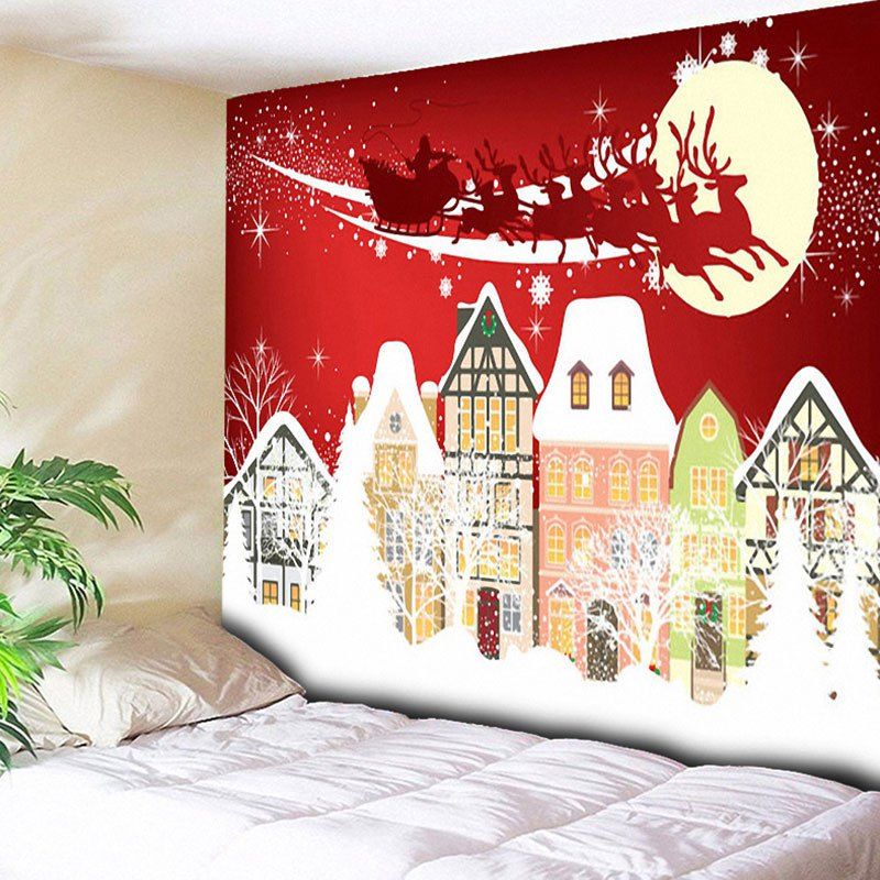 

Christmas Sled Town Moon Print Wall Tapestry, Red