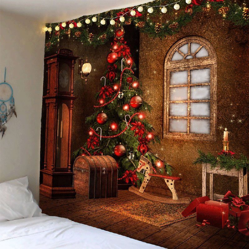 

Christmas Tree Decorations Pattern Tapestry Wall Art, Colorful