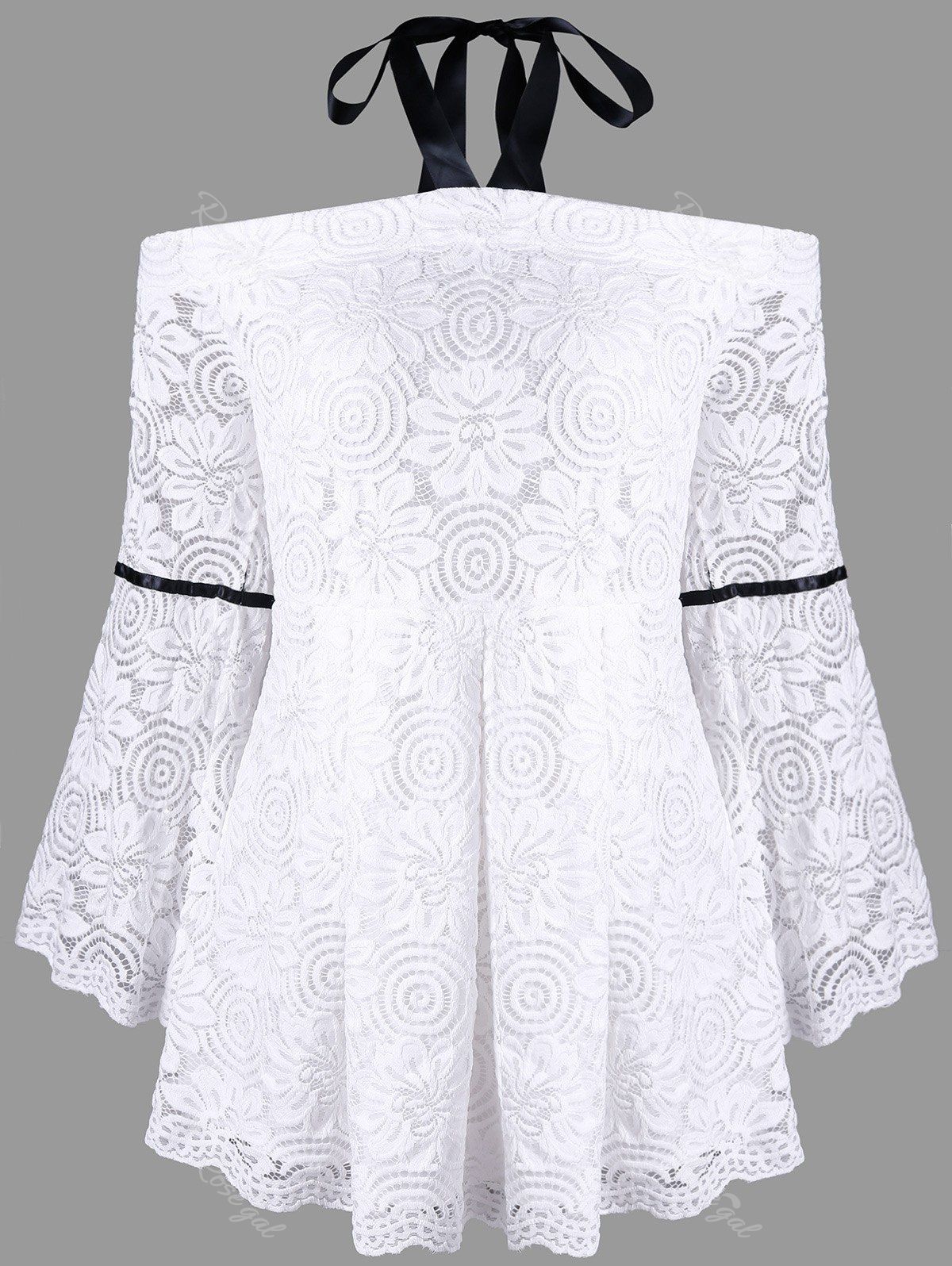 

Plus Size Flare Sleeve Lace Halter Neck Blouse, White