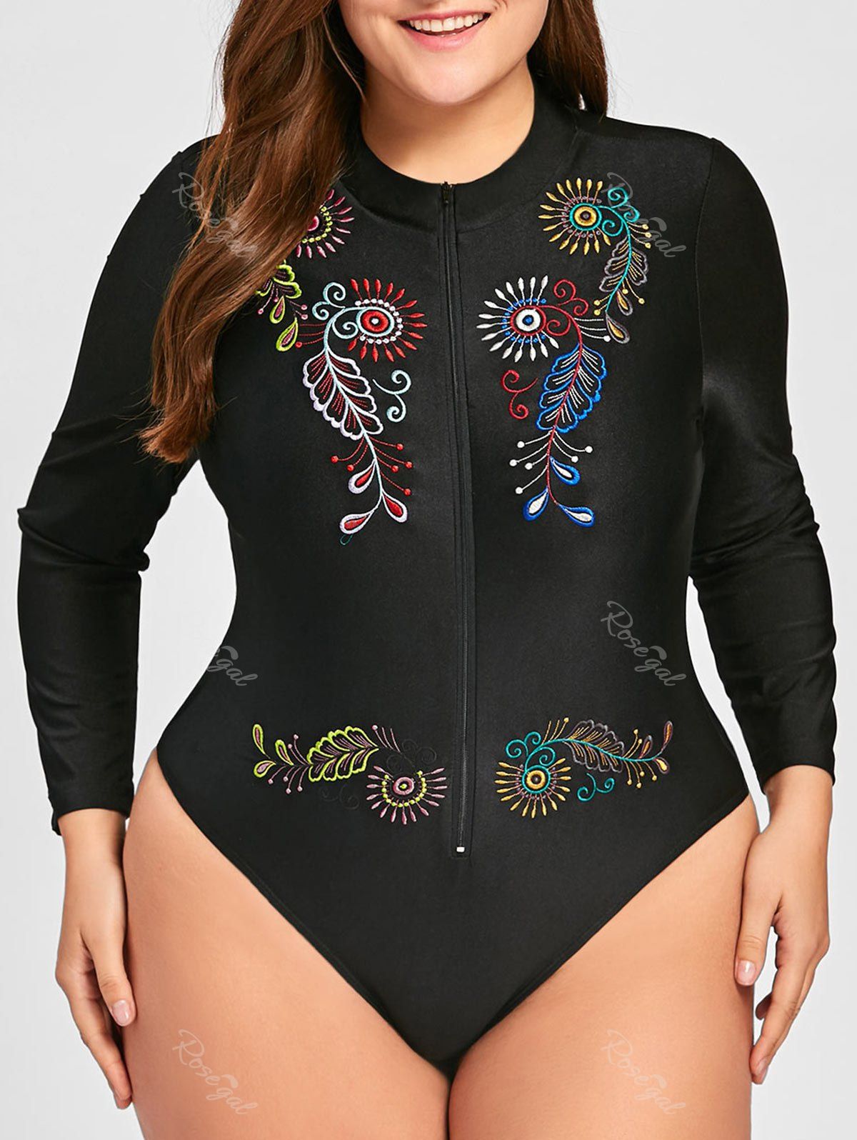

Plus Size Embroidered Sport Swimsuit, Black