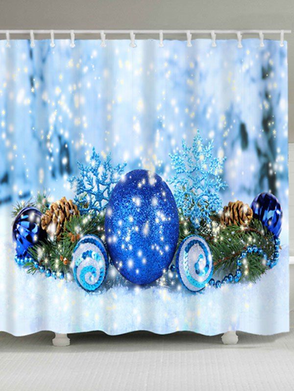 

Christmas Ball Waterproof Fabric Shower Curtain, Ice blue