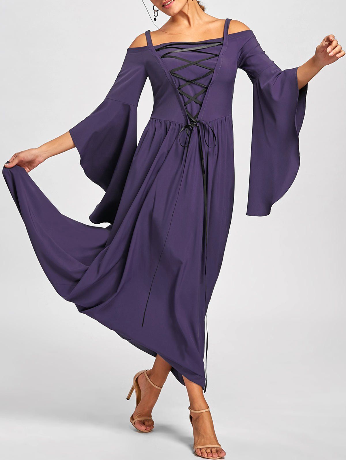 

Halloween Lace Up Cold Shoulder Dress, Purple