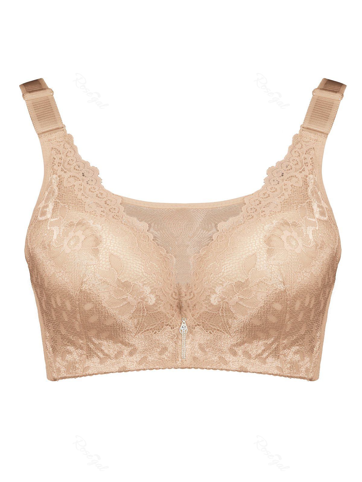 

Plus Size Wirefree Padded Floral Lace Panel Bra, Complexion