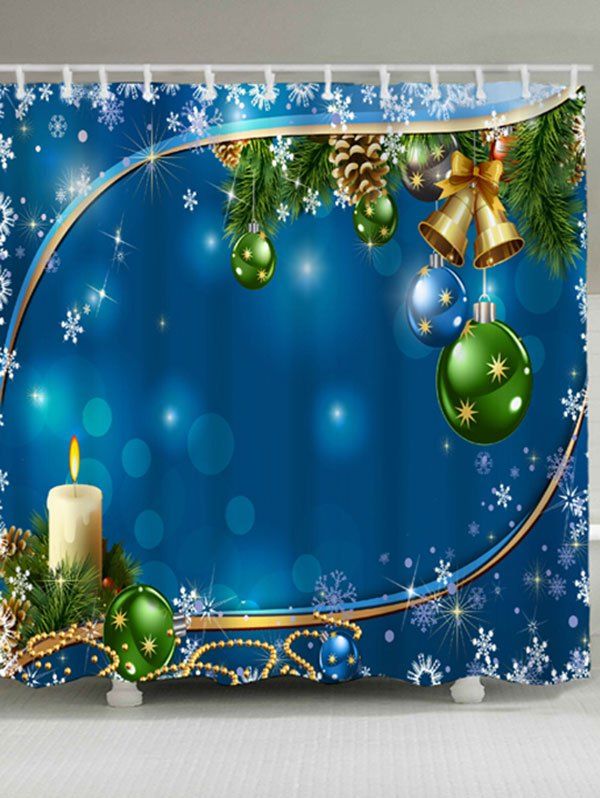 

Christmas Bell Ball Waterproof Fabric Shower Curtain, Blue