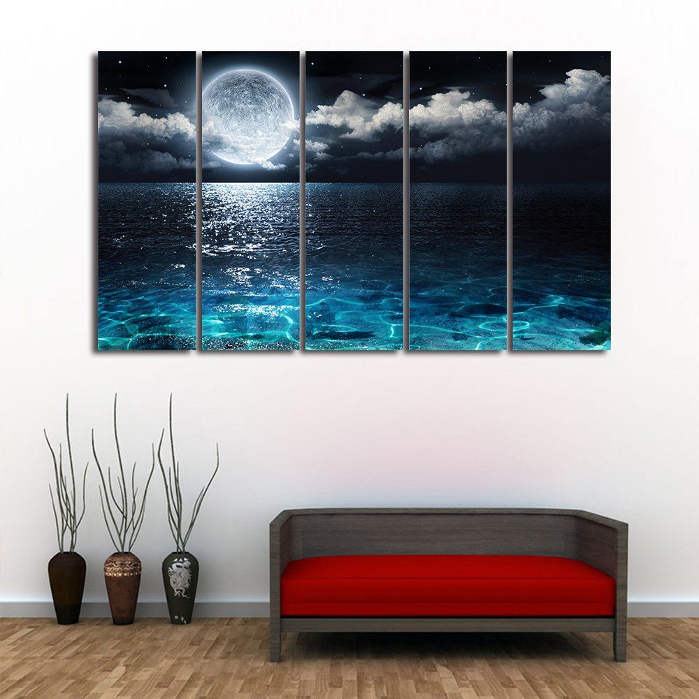 [34% OFF] Sea Moon Night Print Split Canvas Wall Art Paintings | Rosegal