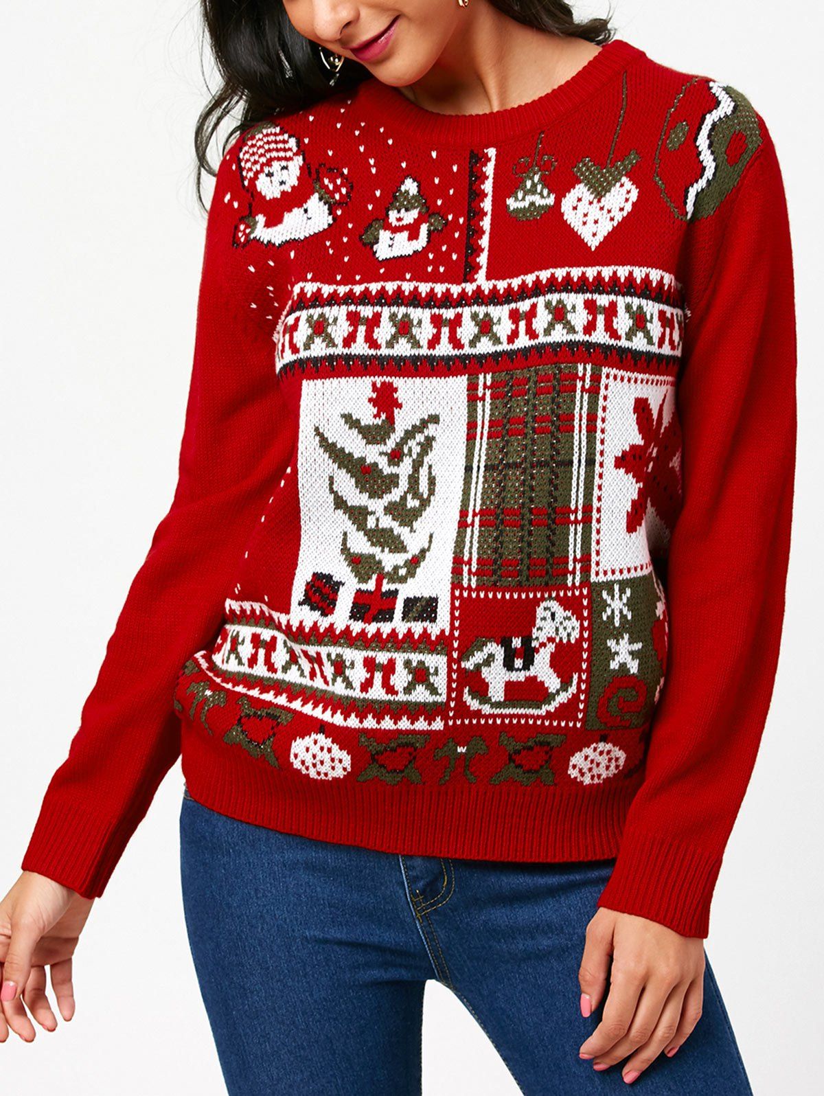 

Christmas Ornamentation Pattern Pullover Sweater, Red