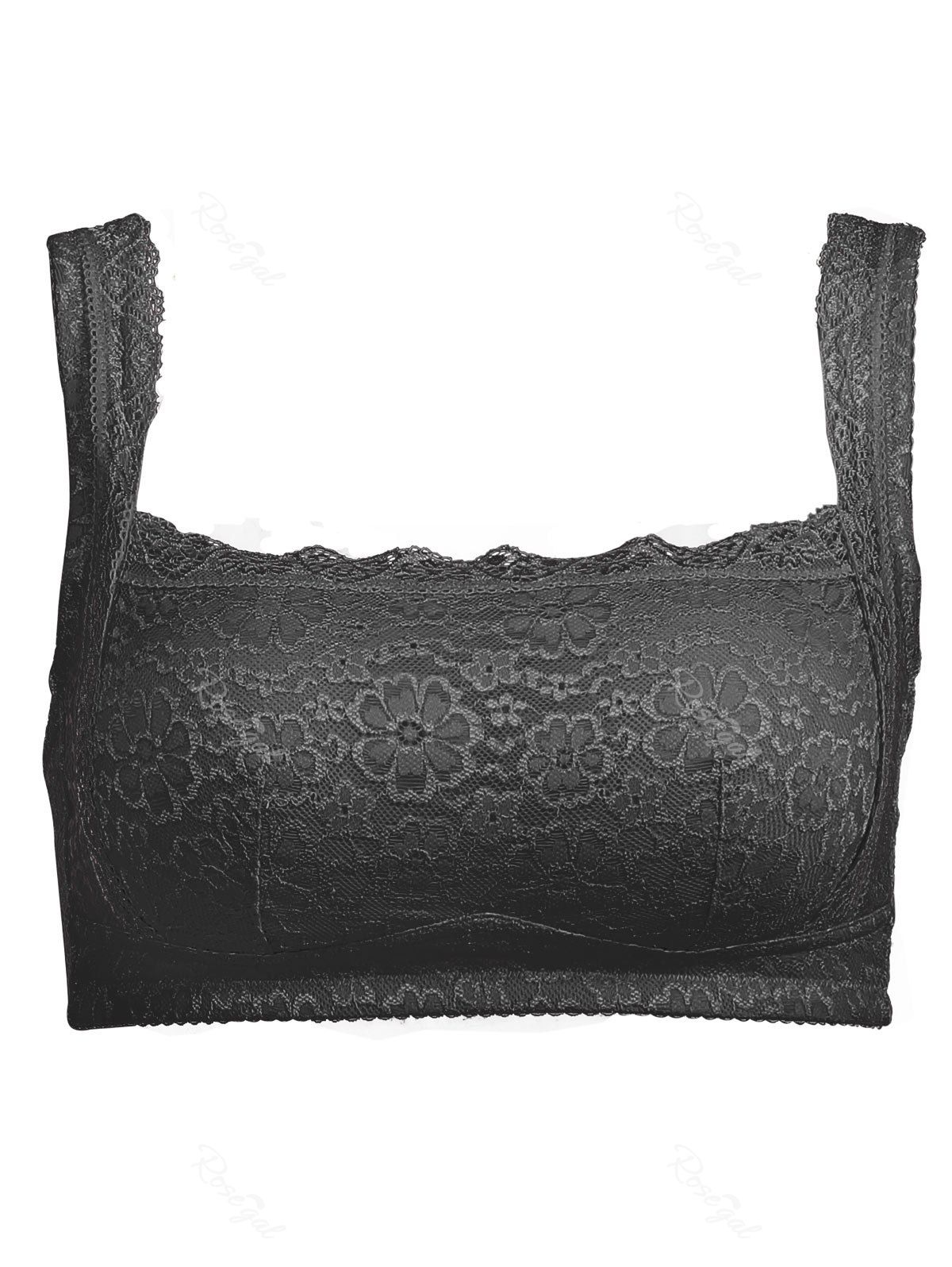 

Plus Size Wirefree Padded Lace Trim Bra, Black