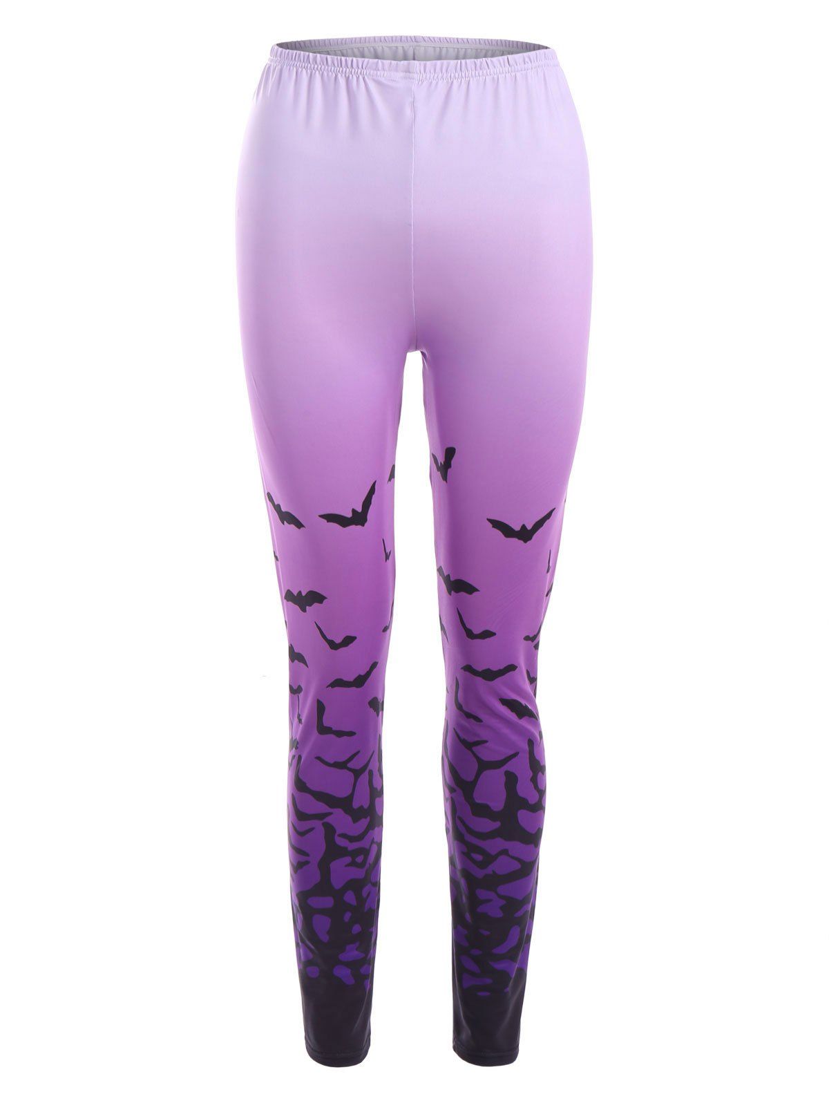 

Bat Ombre Print Halloween Leggings, Purple