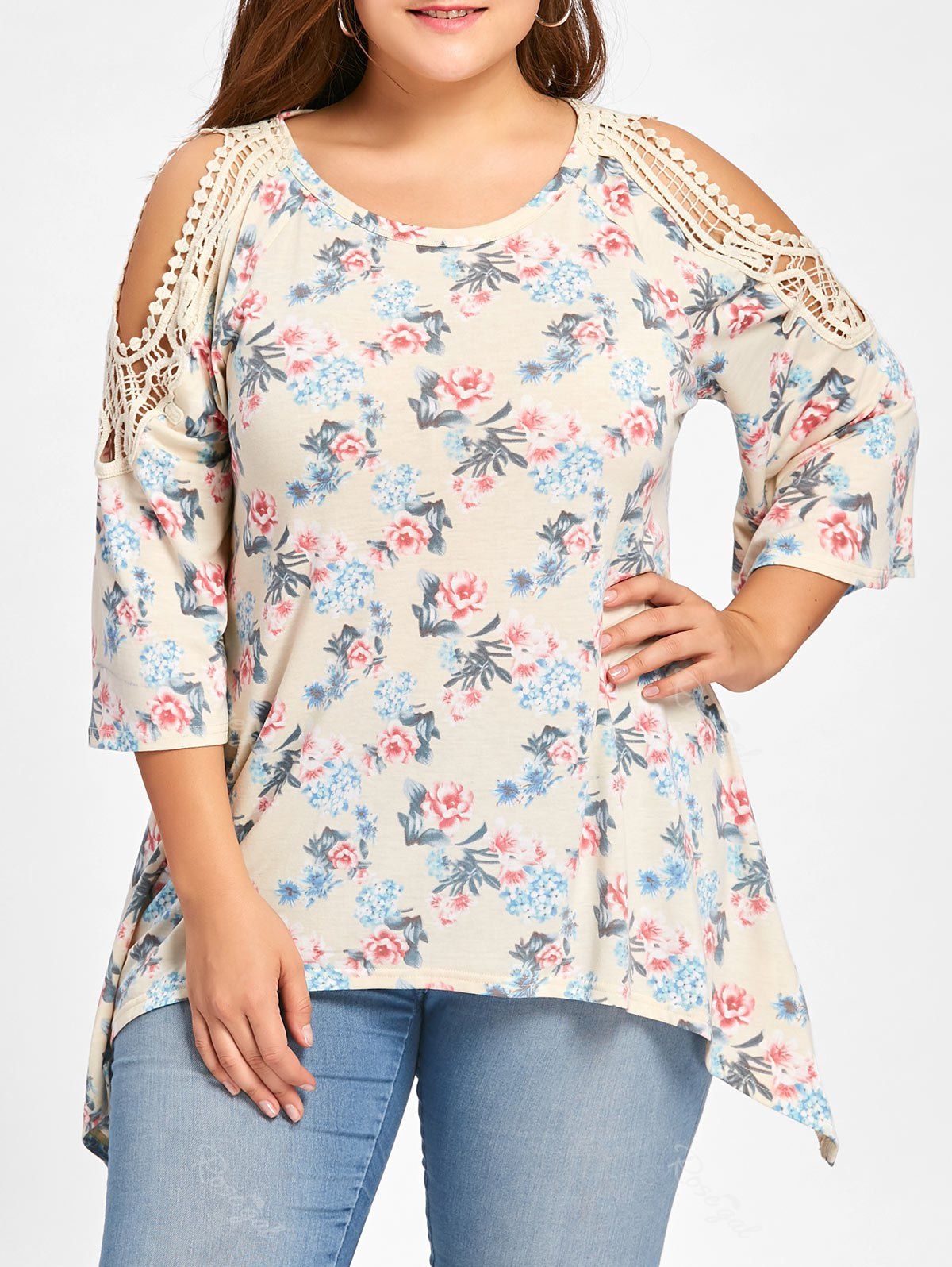 

Plus Size Floral Cold Shoulder Top, Palomino