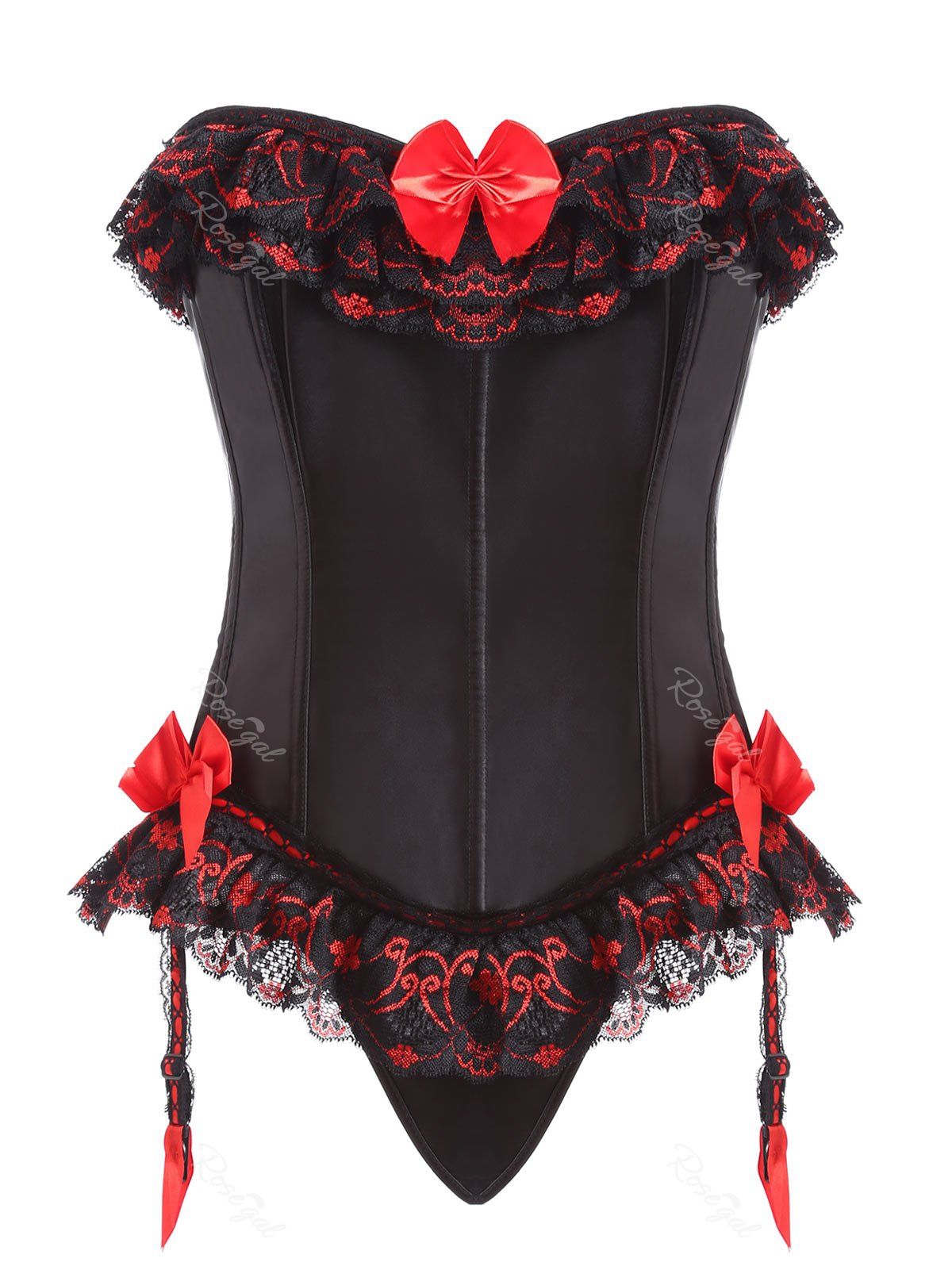 

Plus Size Bowknot Floral Lace Panel Corset, Black