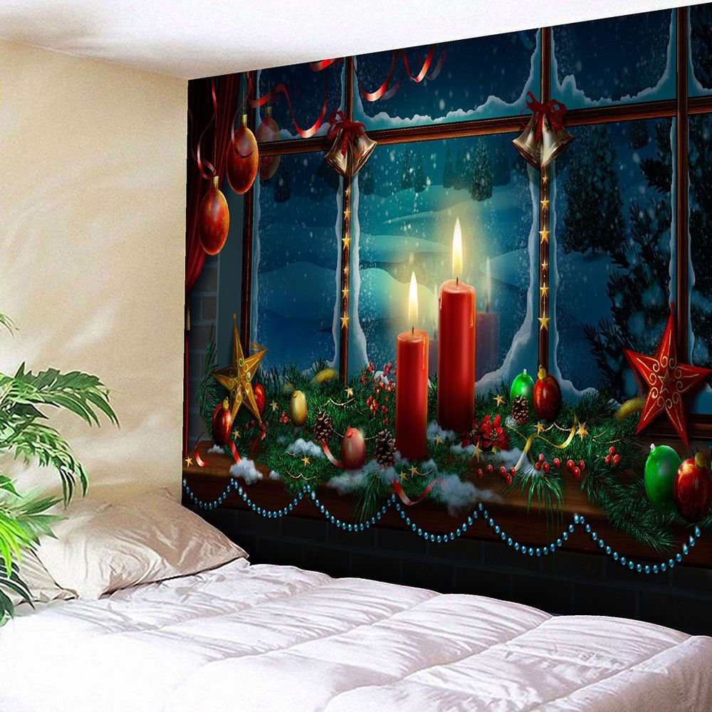 

Waterproof Romantic Christmas Candles Pattern Wall Art Tapestry, Colorful