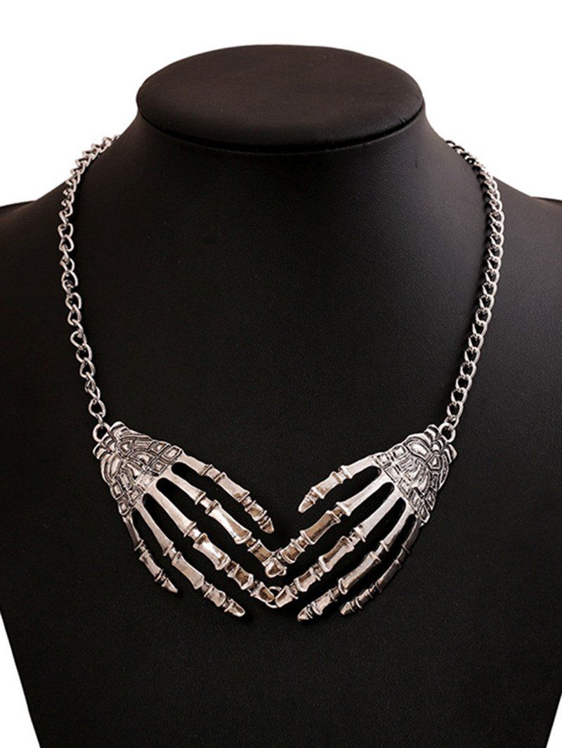 

Punk Halloween Metal Skeleton Hand Necklace, Silver