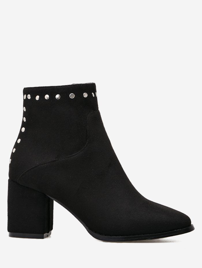 Pointe Toe Rivet Chunky Talon Bottines  