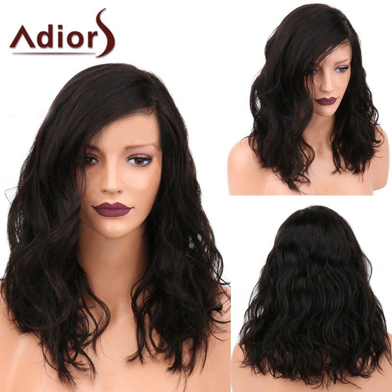 

Adiors Medium Side Parting Shaggy Natural Wavy Synthetic Wig, Natural black