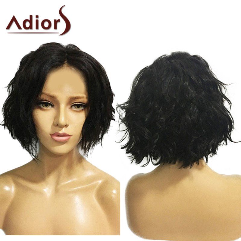 

Adiors Short Center Parting Fluffy Wavy Bob Synthetic Wig, Natural black