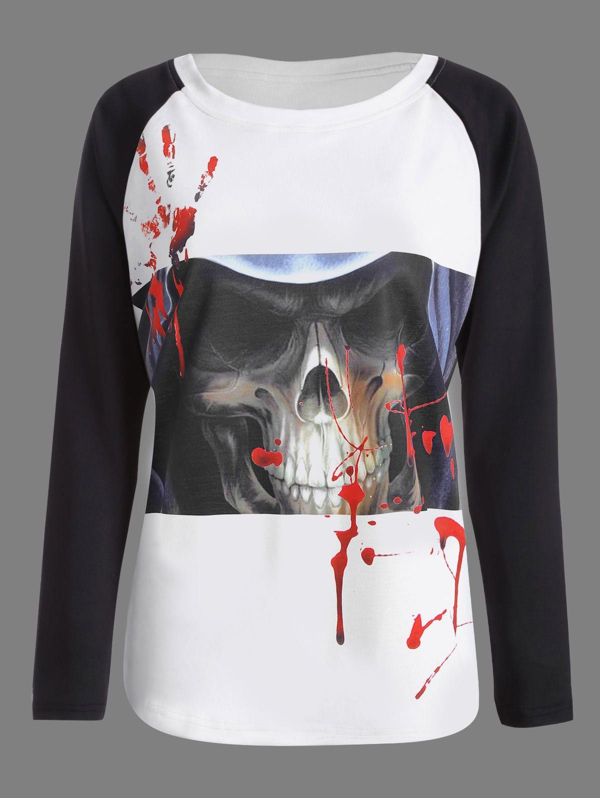 

Halloween Skull Bloody Palm Printed T-shirt, White and black