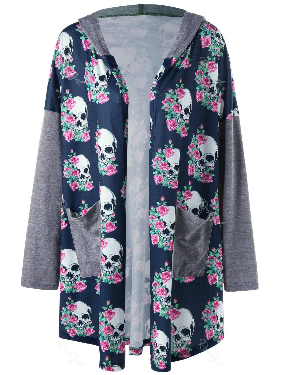 

Plus Size Hooded Skulls Cardigan, Ink blue