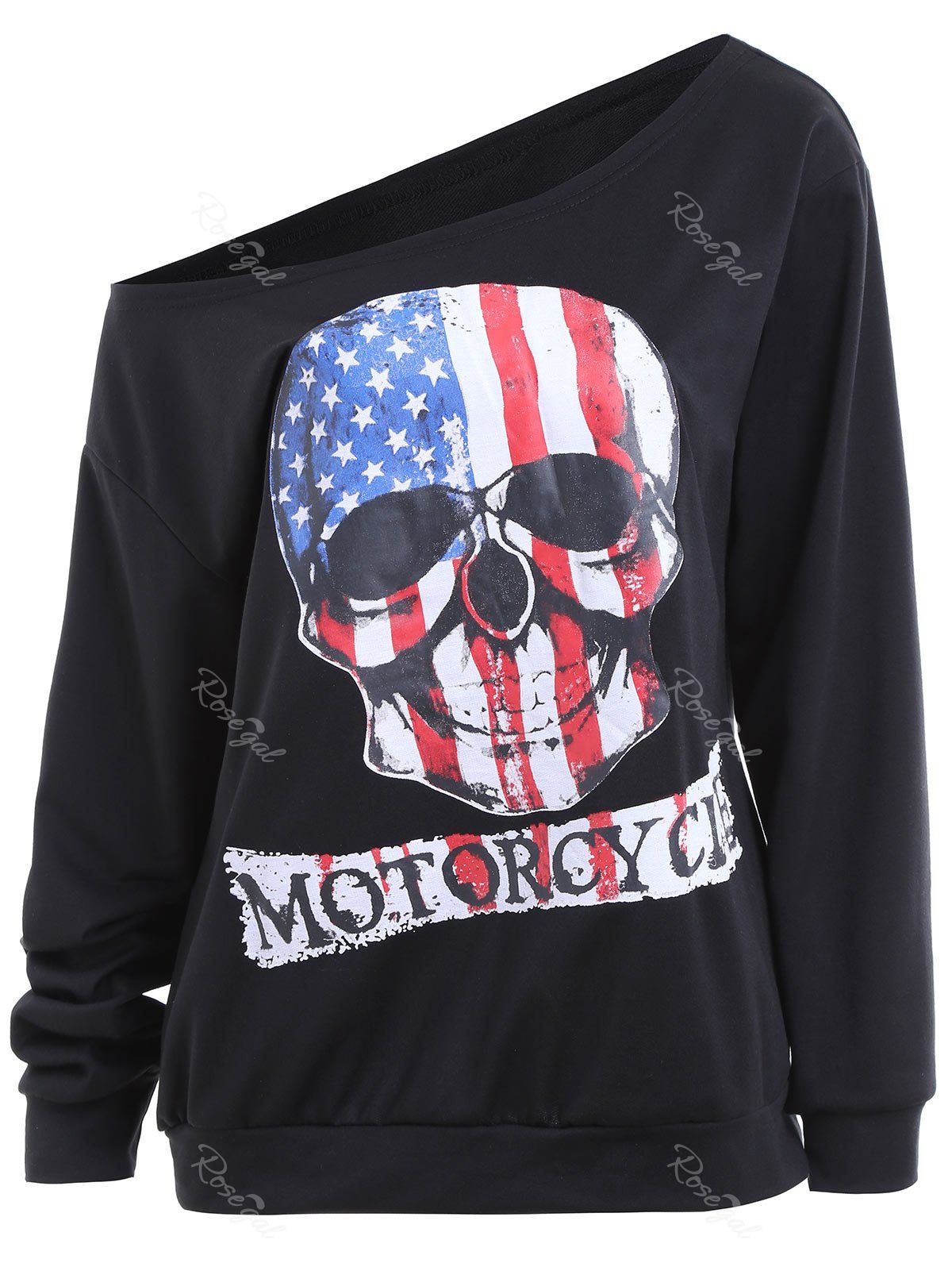 

Plus Size Halloween Skull Print Patriotic American Flag Sweatshirt, Black