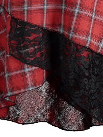 

Long Plus Size Lace Plaid Panel Top, Black and red