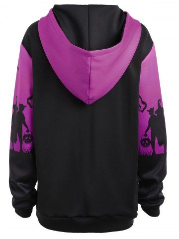 

Plus Size Halloween Bat Moon Print Hoodie with Pocket, Purple
