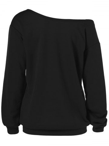 

Halloween Ghost Face Plus Size Skew Neck Sweatshirt, Black