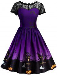 Vintage Lace Insert Halloween Dress - PURPLE M