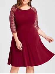 red long sleeve formal dress with lace overlay pattern