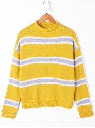 Drop Shoulder Striped Turtleneck Sweater -  