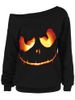 Halloween Ghost Face Plus Size Skew Neck Sweatshirt -  