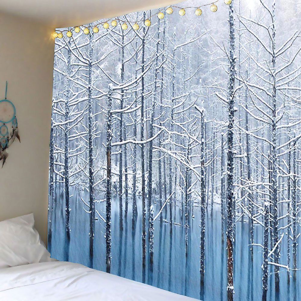 

Wall Hanging Lake Snowscape Pattern Tapestry, Grey white