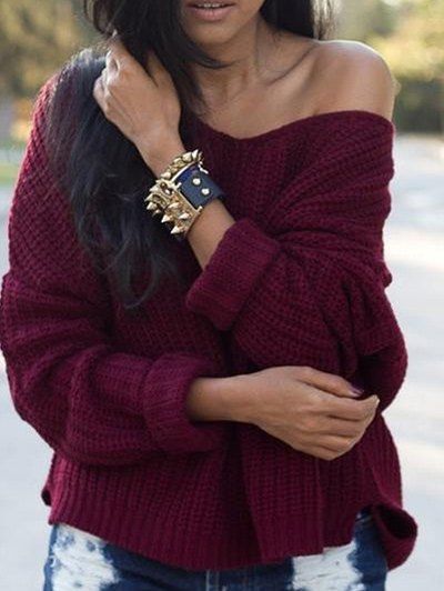 

Cable Knit Oversized Sweater, Wine red