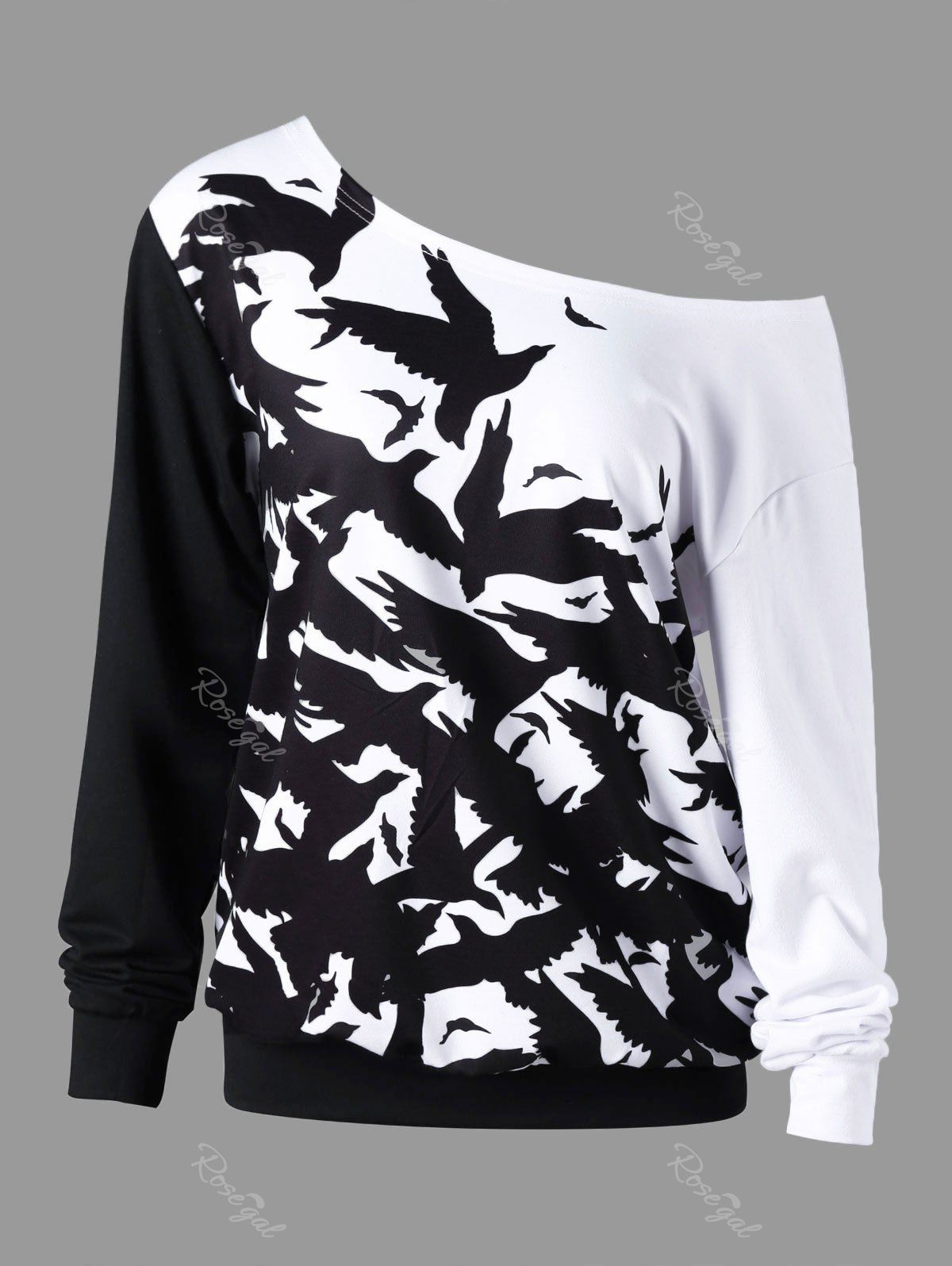 

Halloween Plus Size Monochrome Skew Collar Sweatshirt, Black white