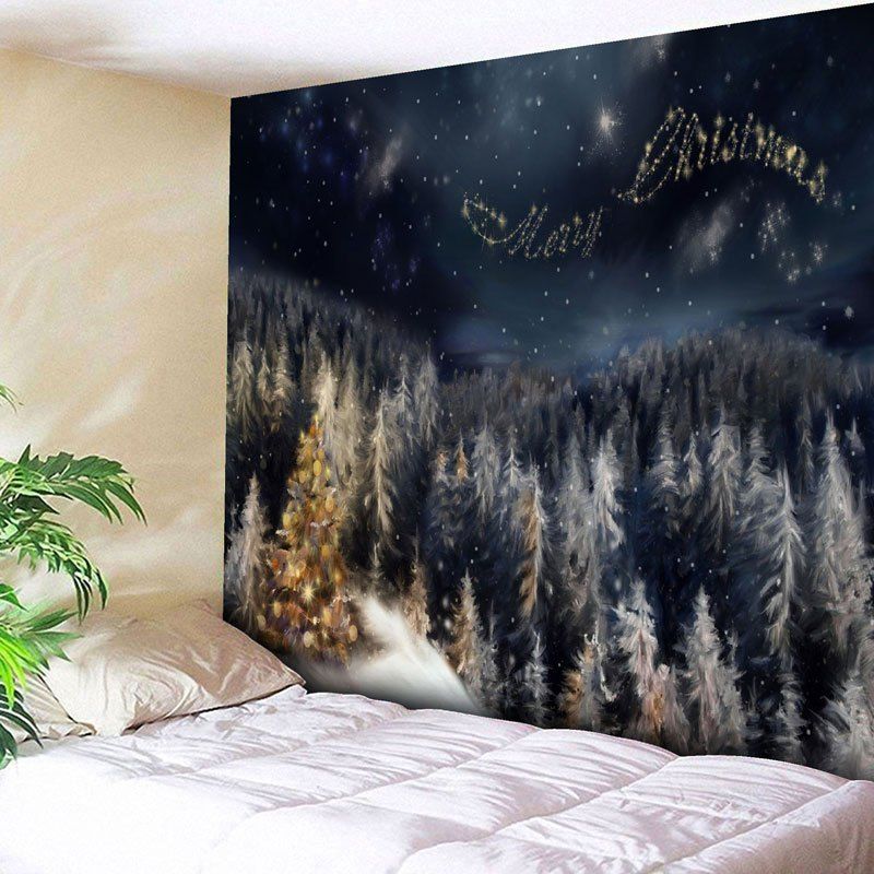 

Merry Christmas Tree Wall Decor Tapestry, Black blue