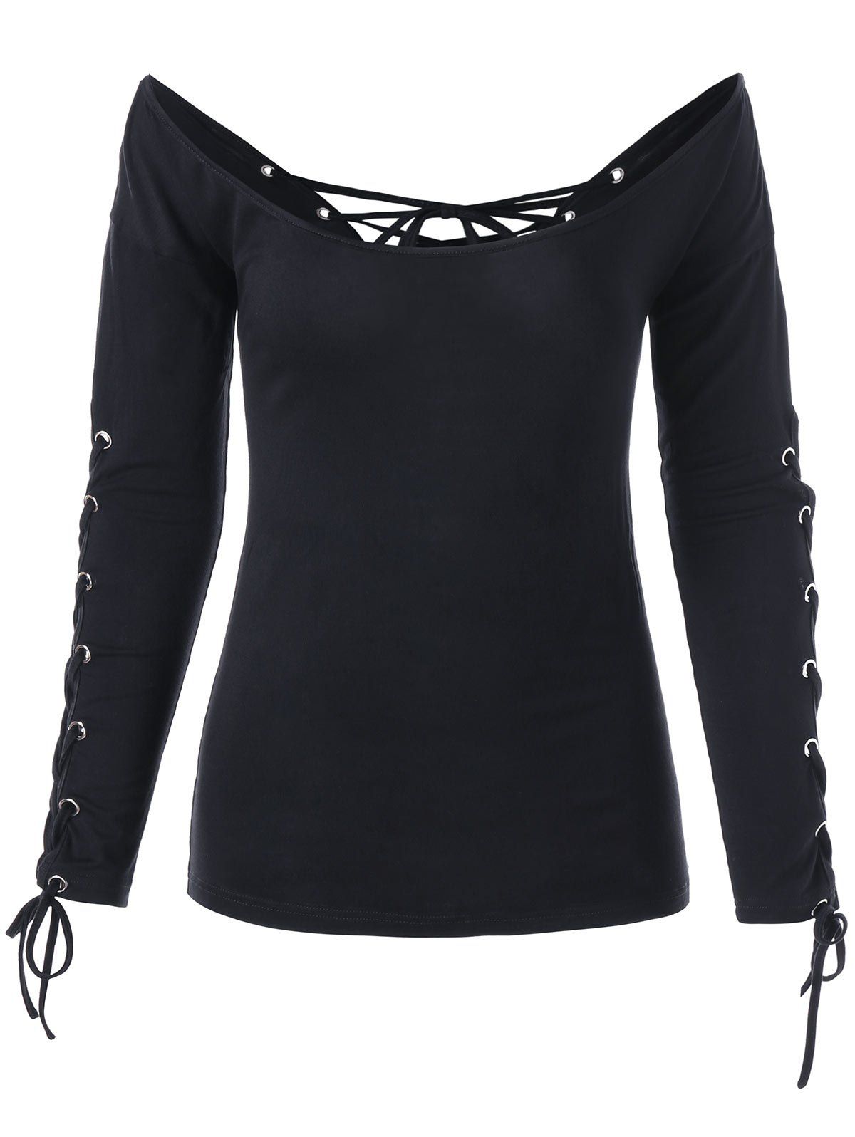 

Off The Shoulder Lace Up Halloween Top, Black