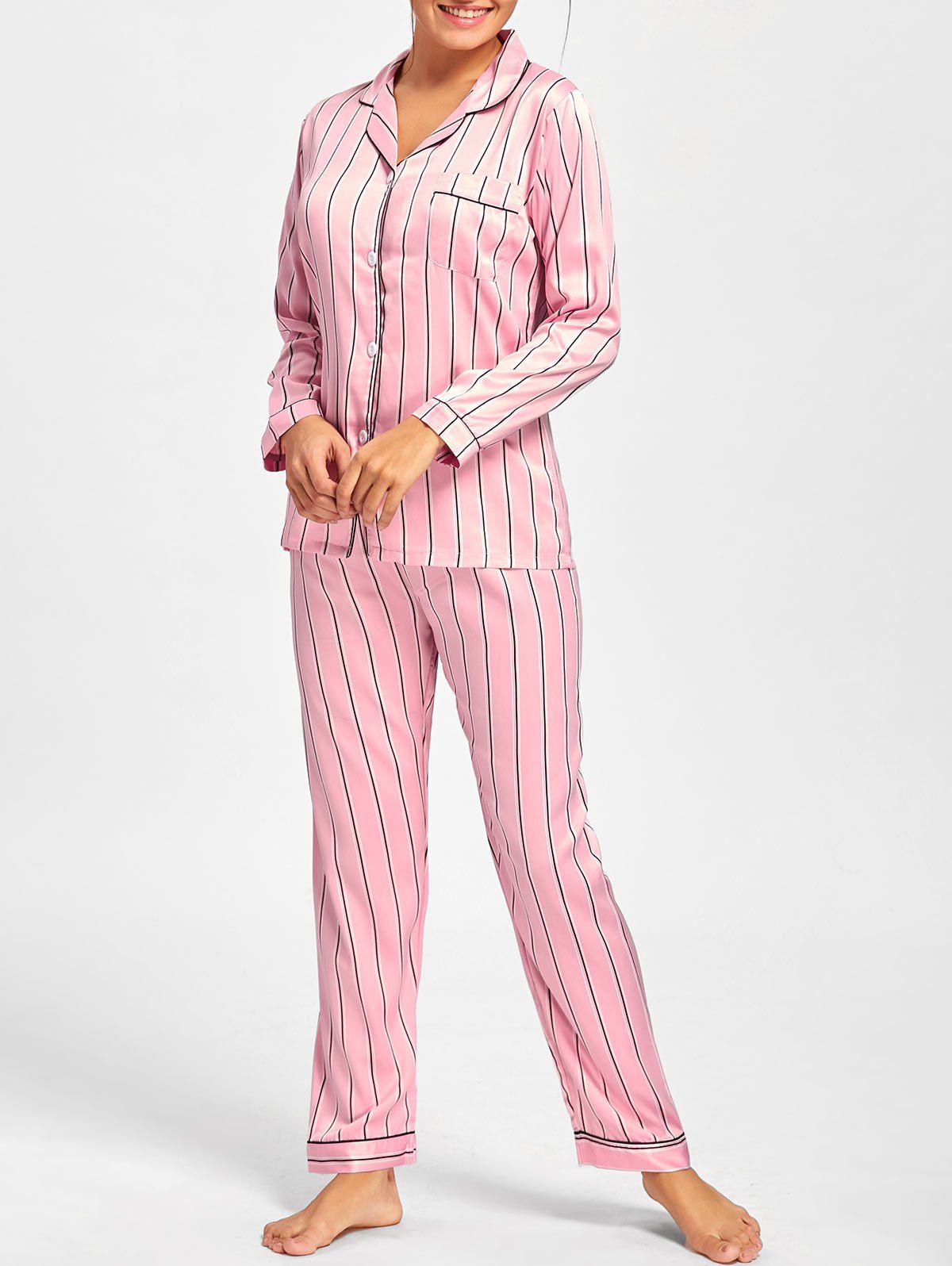 Pyjama satin rayé rose Clearance