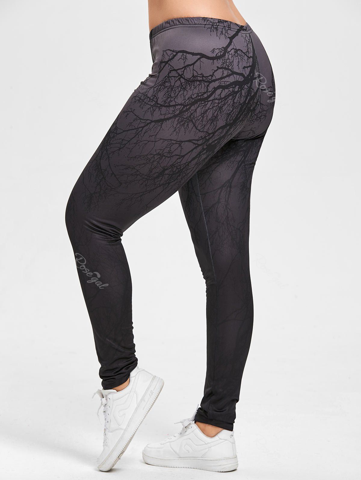 

Halloween Plus Size Ombre Branches Print Leggings, Deep gray
