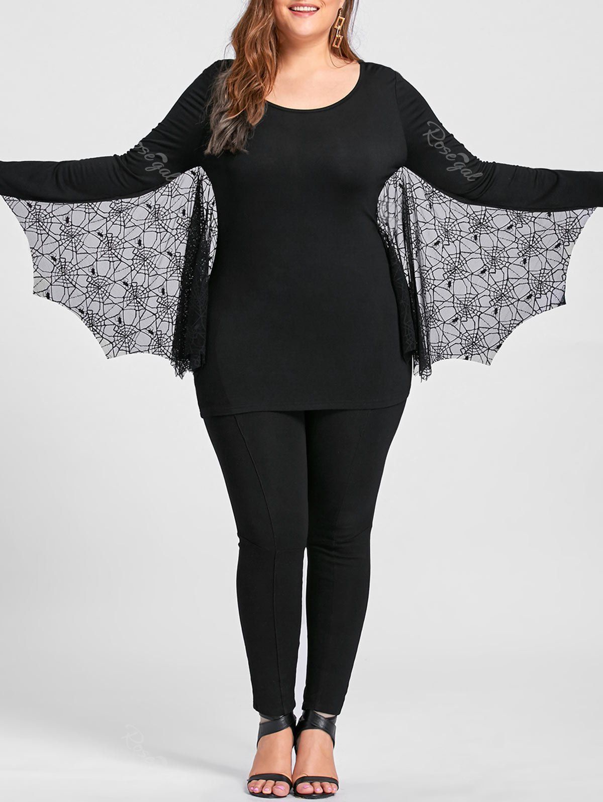 

Plus Size Halloween Tulle Panel Bat Top, Black