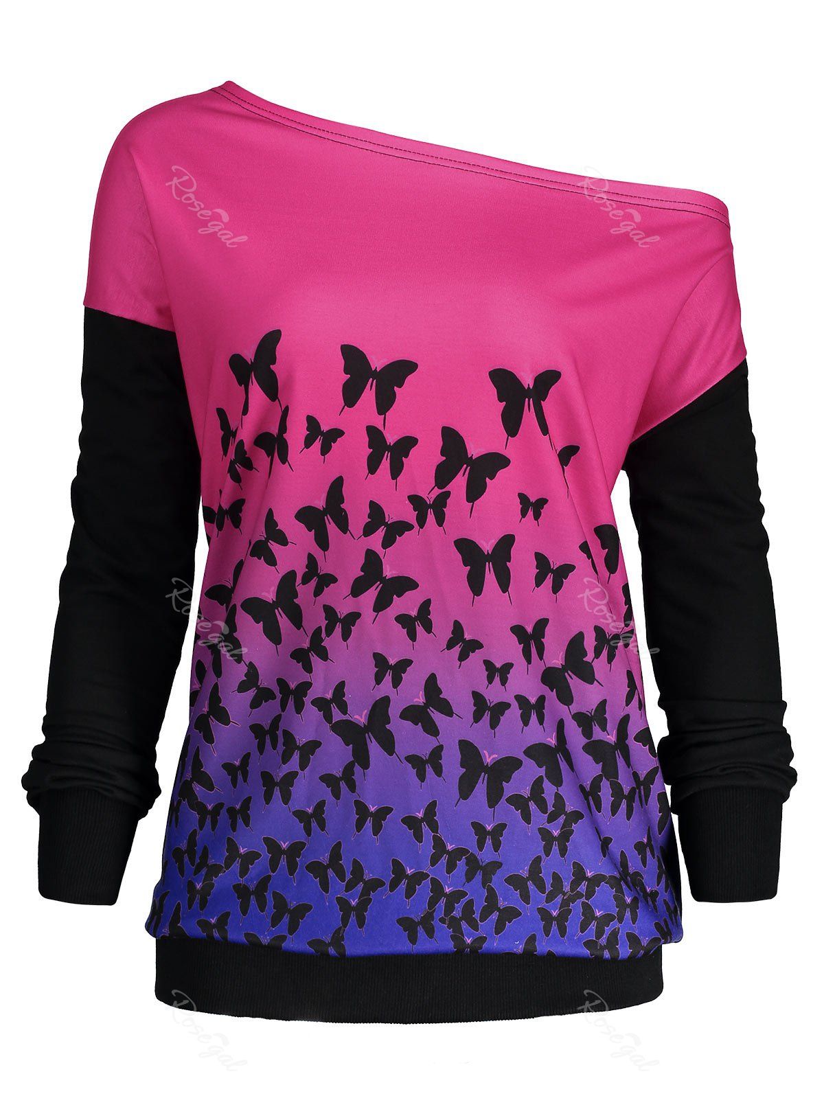 

Butterfly Ombre Print One Shoulder Sweatshirt, Grenadine