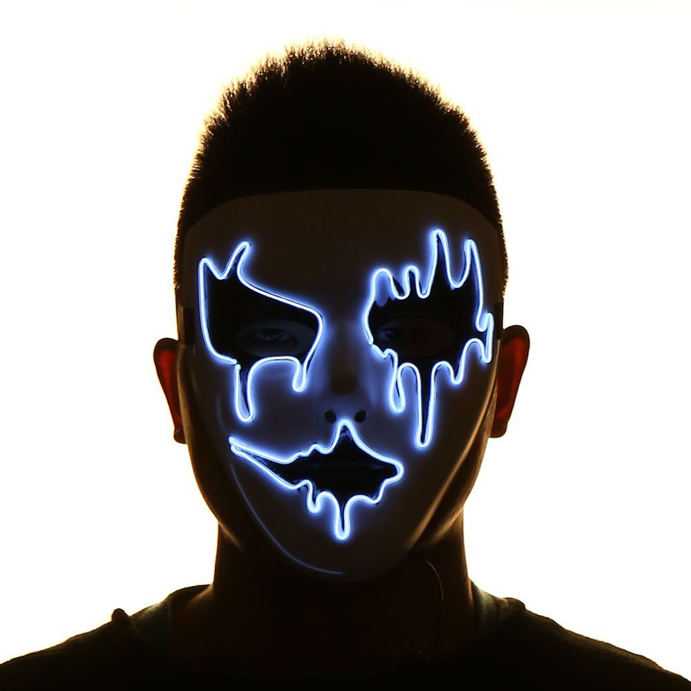 

EL Wire LED Glowing Halloween Full Face Mask, Pink and white